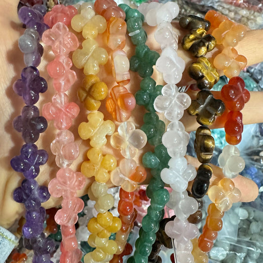 Contas naturais de trevo de quatro folhas de dupla face de 14 mm