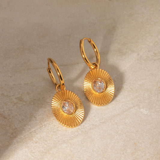 White Diamond Oval Coin Drop Earrings