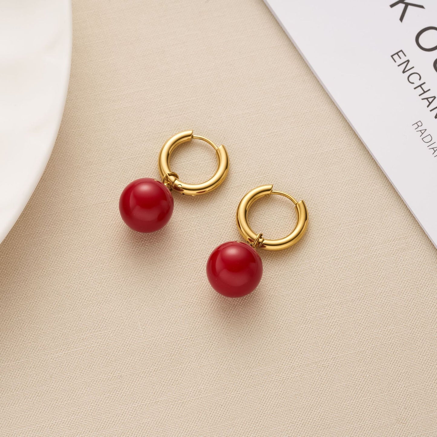 Titanium Steel Burgundy Agate Necklace & Earring Set