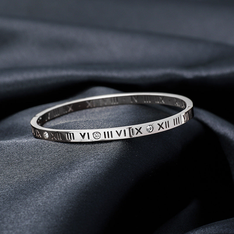 Korean Titanium Steel Roman Numeral Bracelet — Minimalist Trendy Gift for Her