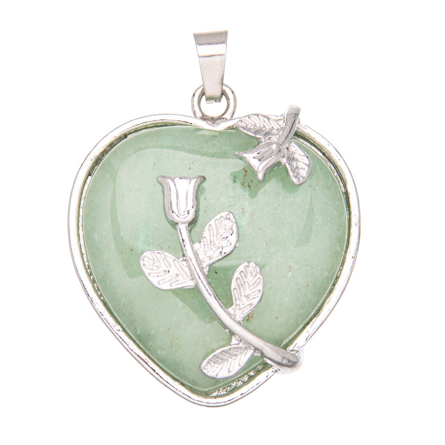 Colar de cristal ametista com pingente de rosa em formato de coração