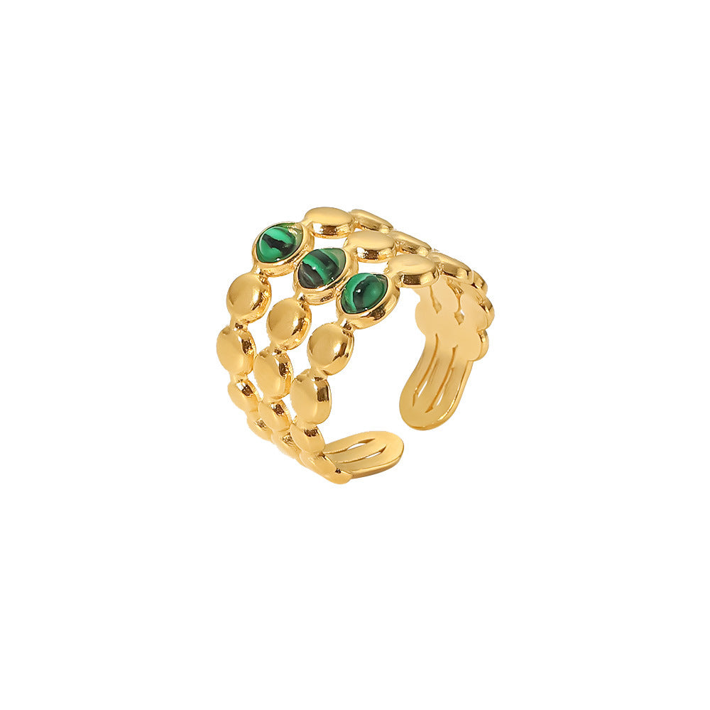 18K Gold Ring with Green Malachite