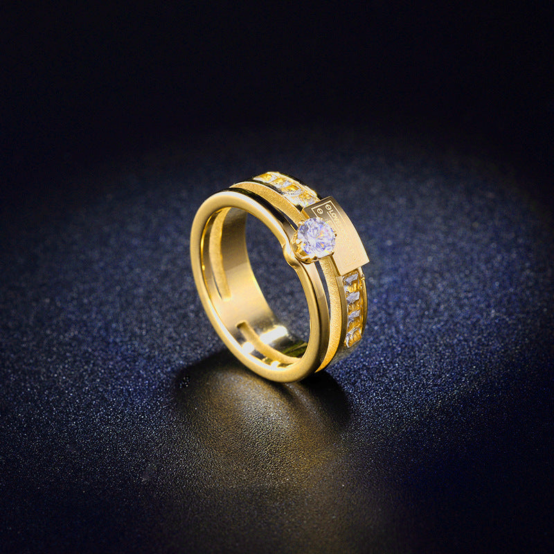 Women's Korean Simple Titanium Steel Sparkling Index Finger Ring (Pair)