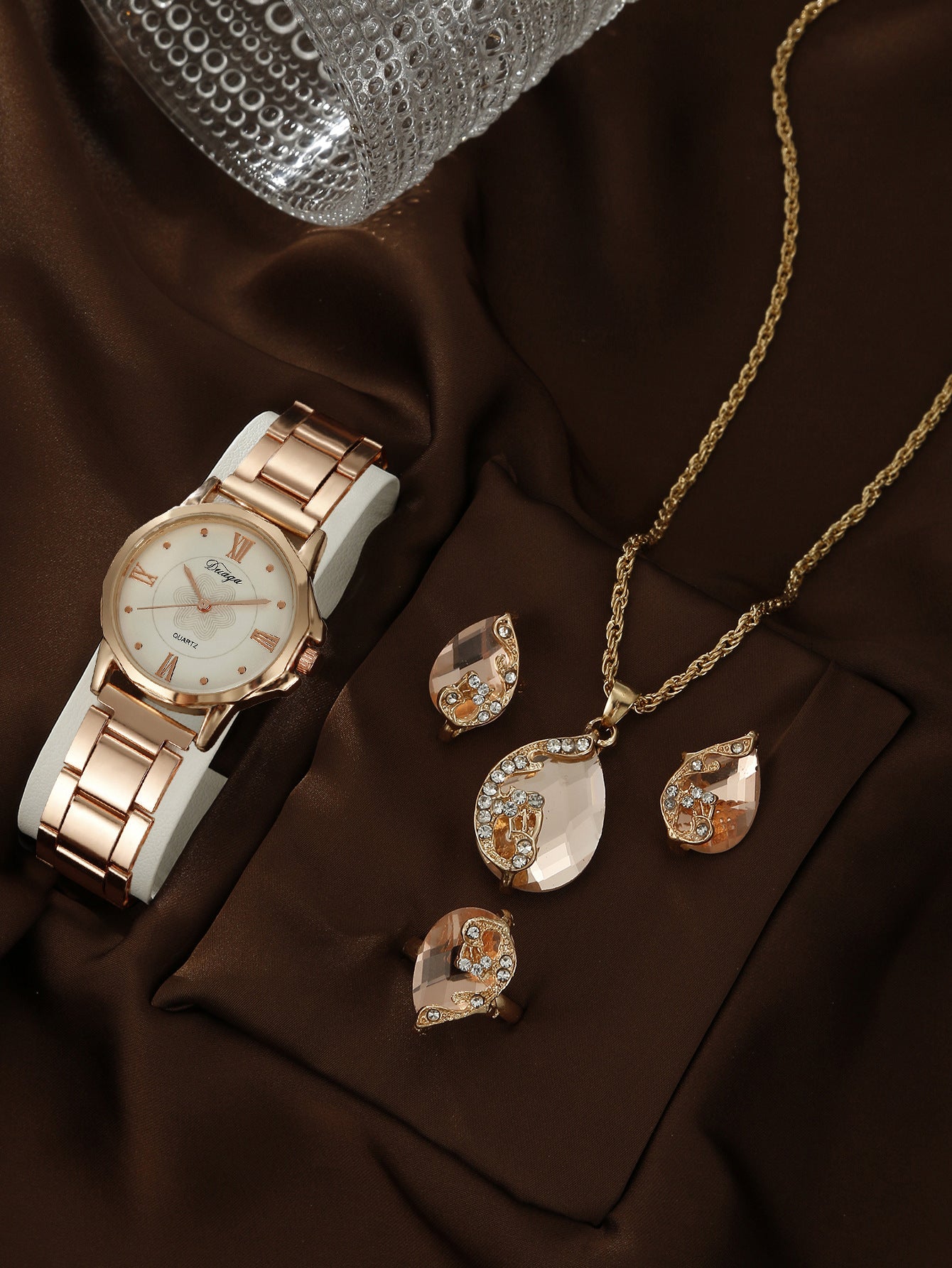 Steel belt quartz watch jewelry set