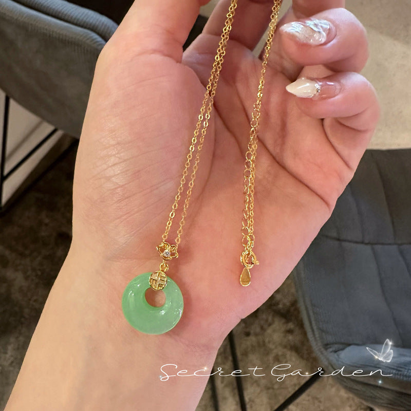 Titanium Steel Necklace with Imitation Hetian Jade Pendant — Safety Clasp Mother's Day Gift