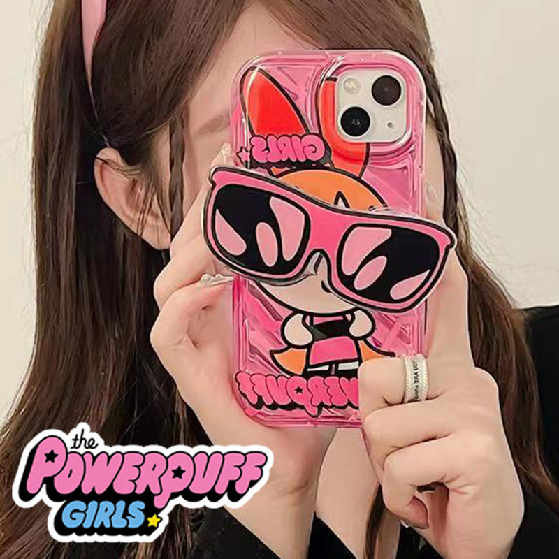 Water Wave Case iPhone15 Pro X Powerpuff Girls Sunglasses Stand