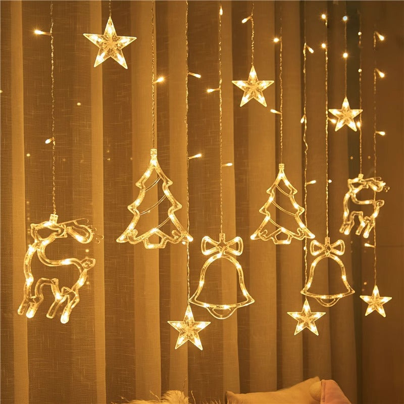 Cadena de luces de escena para acampar al aire libre, luz de estrella y luna