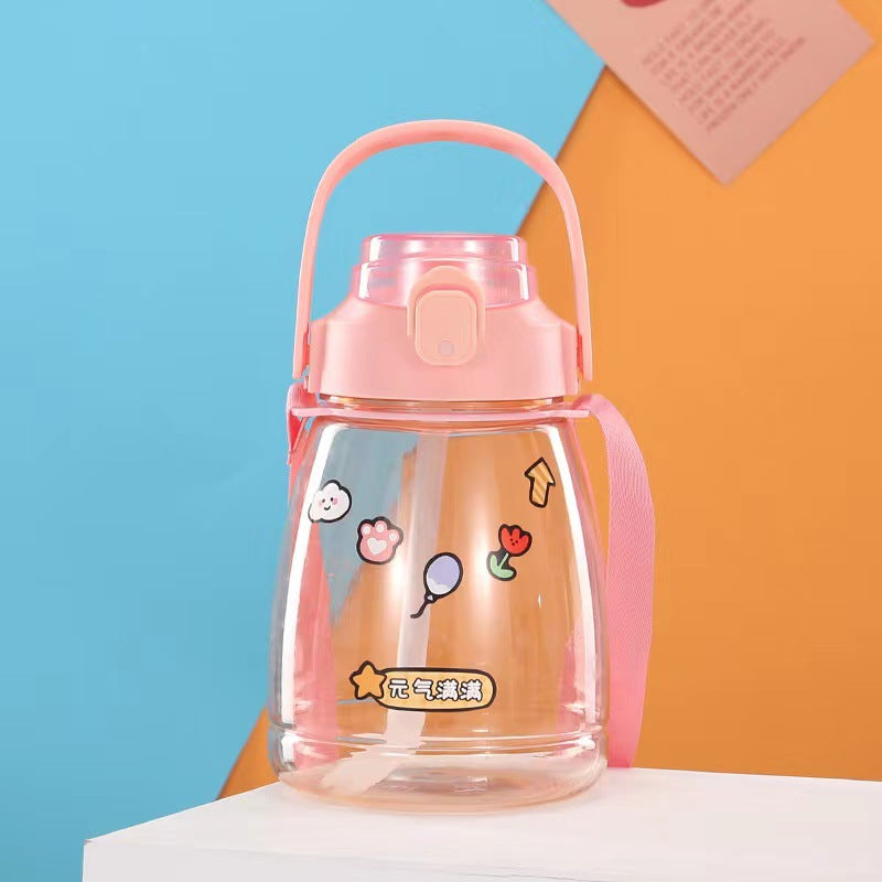 Botella de paja de plástico portátil