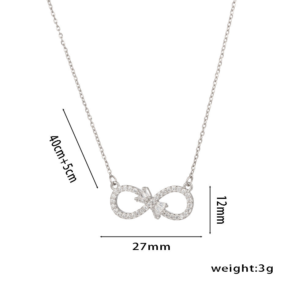 Colar de coração simples e elegante em formato de 8 com zircão, presente versátil para mulheres