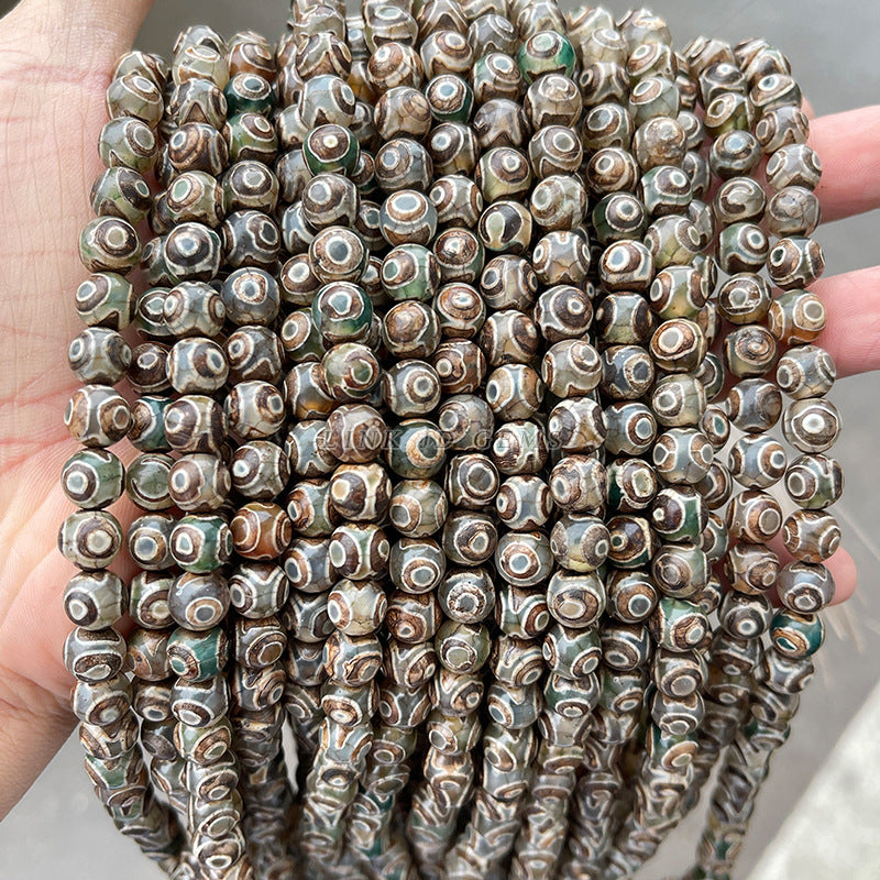 Tibet old dzi beads brown three-eye dzi beads agate loose beads
