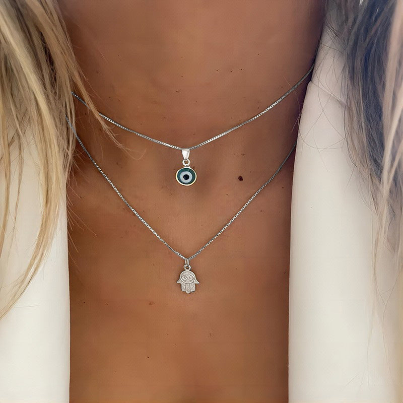 Retro Devil's Eye Palm Necklace Set