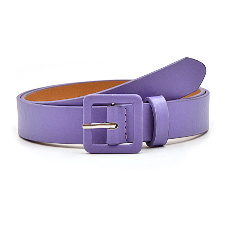 Solid color small square buckle belt