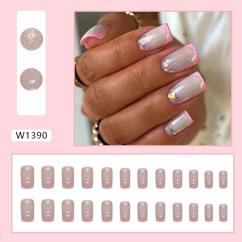 Peach Pink French Medium-Length Square Fake Nails