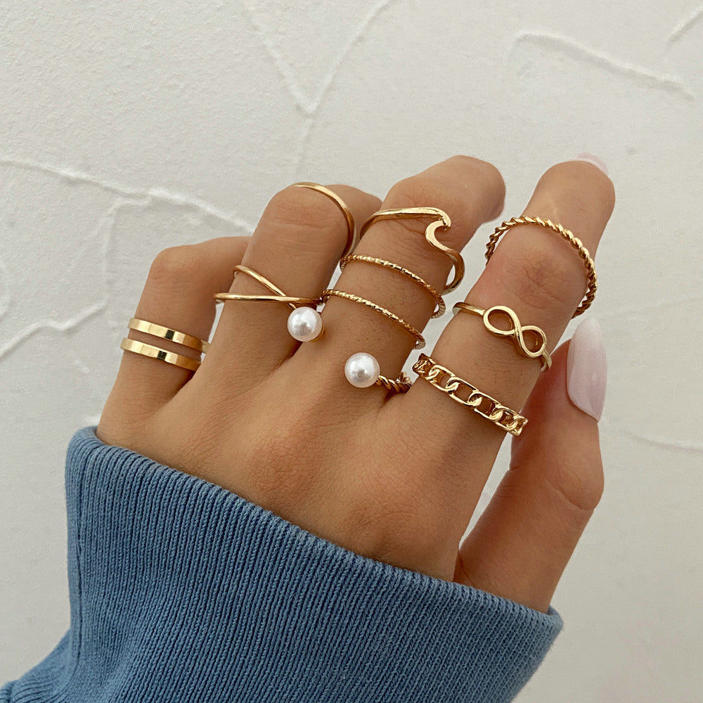 Alloy Pearl Joint Ring Set