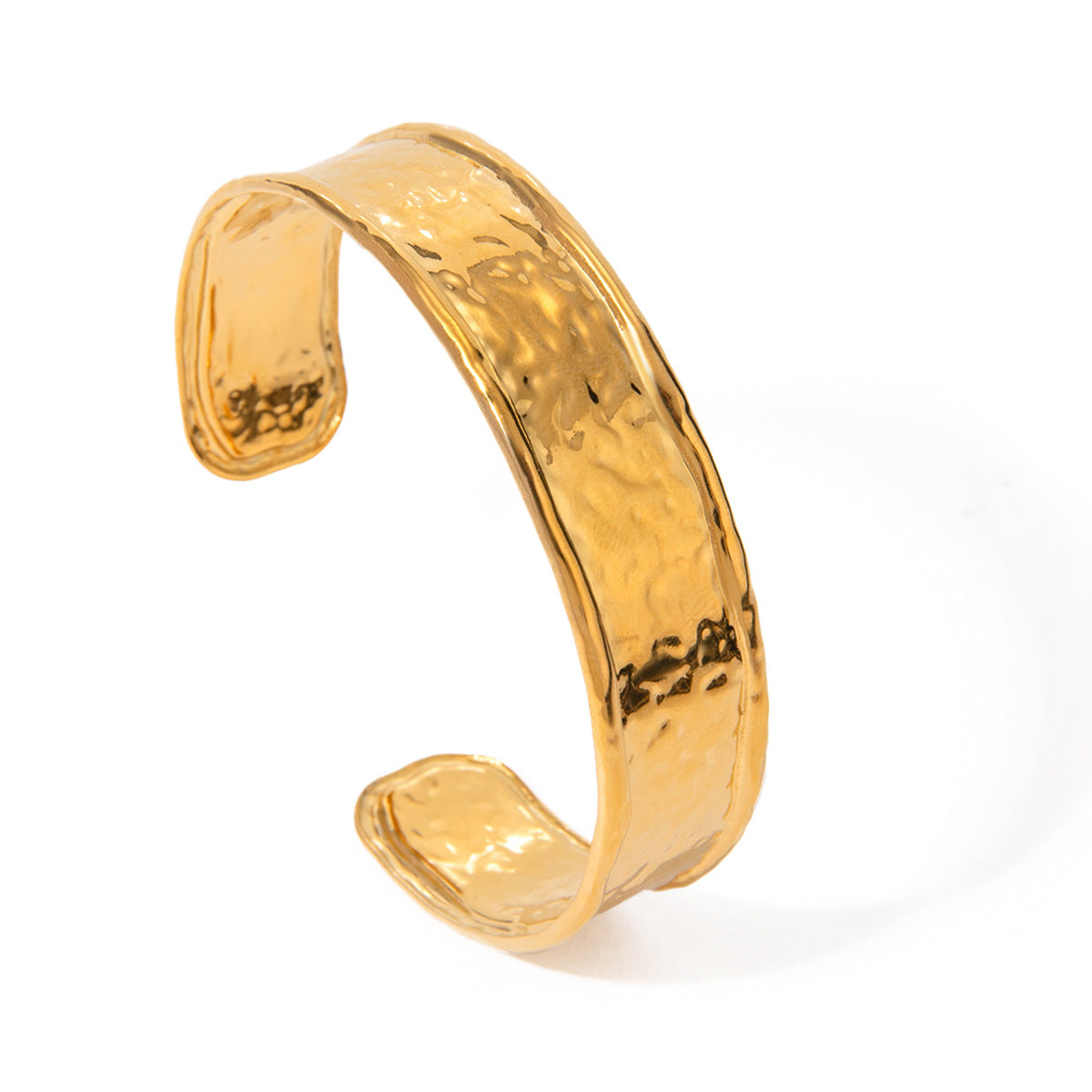 18k gold stainless steel wide hammered bracelet
