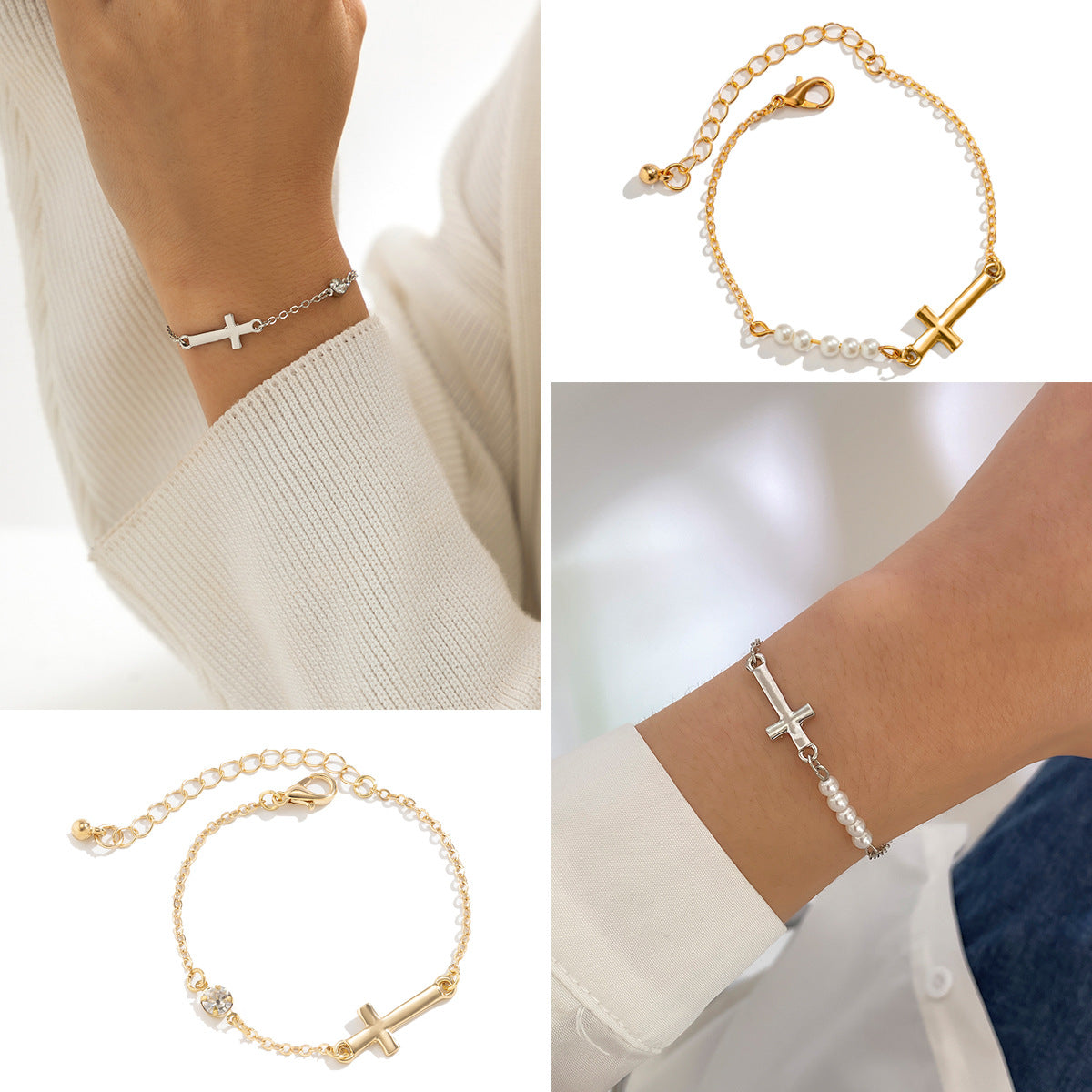 Vintage Beaded Cross Bracelet