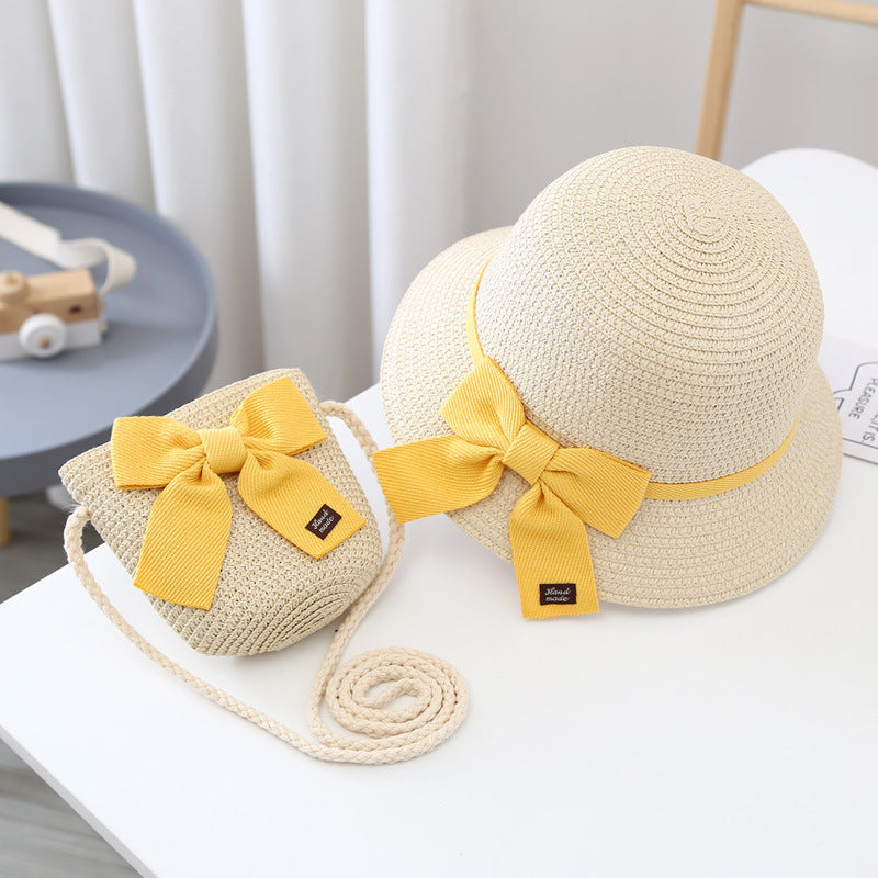 Summer Kids Sun Hat Baby Straw Bag Set Girls' Cute Wide Brim Sun
