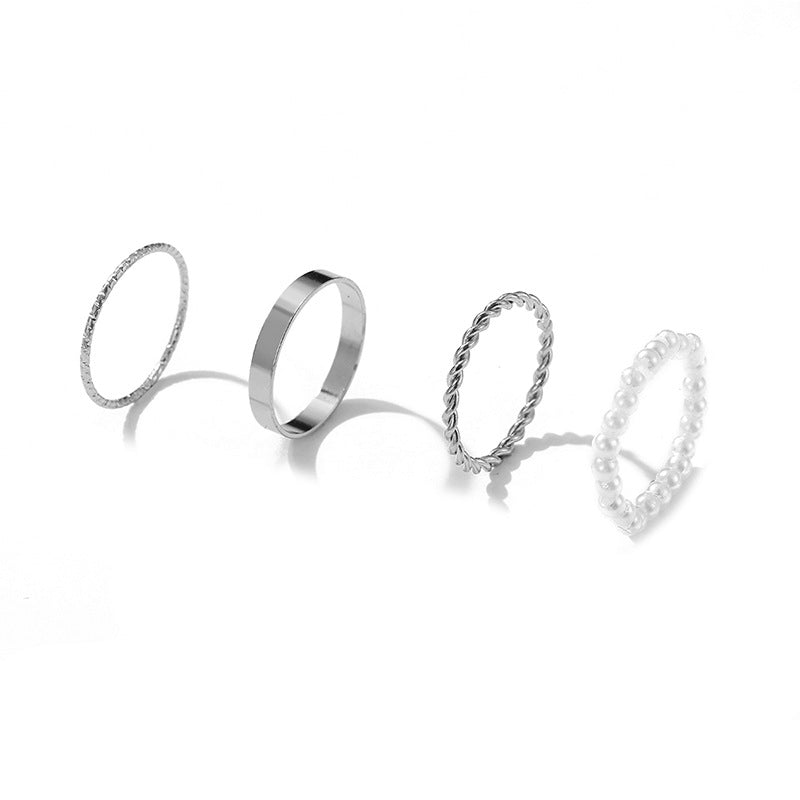 Pearl wave twist ring set four pieces