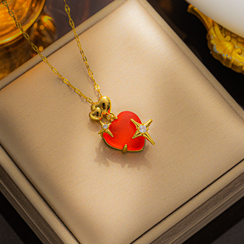Trendy Cool Peach Heart Clavicle Necklace with Love Pendant for Women