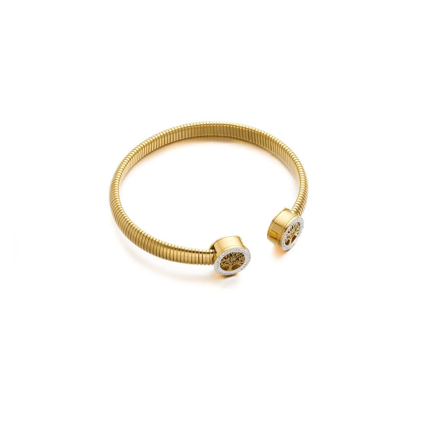 Titanium Steel 18K Gold-Plated Fortune Tree Diamond Hinged Bracelet