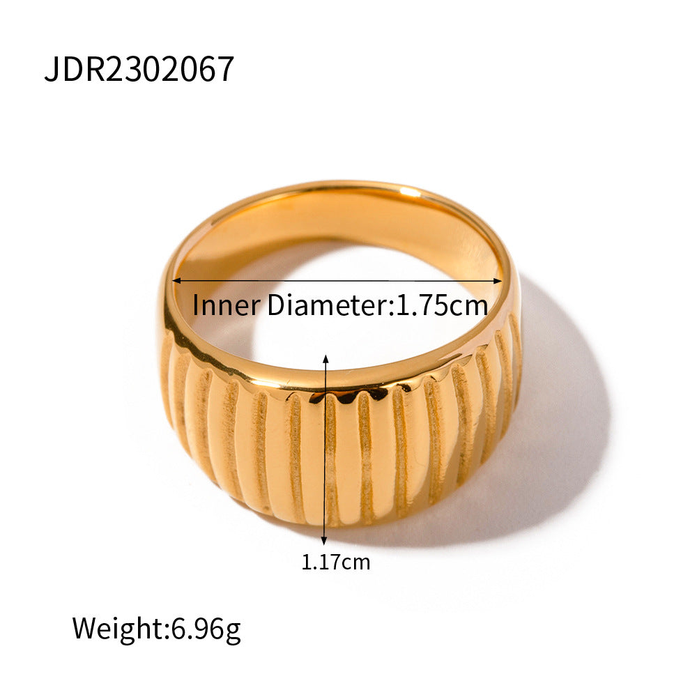 Stainless Steel Vertical Grain Cut Wide Face Ring