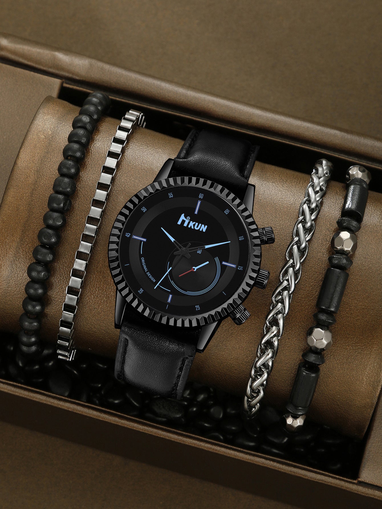 Men's Quartz Watch Air Beaded Bracelet Set