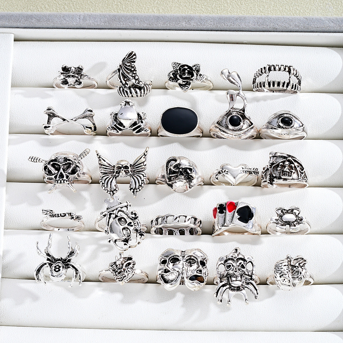 Punk Skull Spider Ring Set (24-Piece)