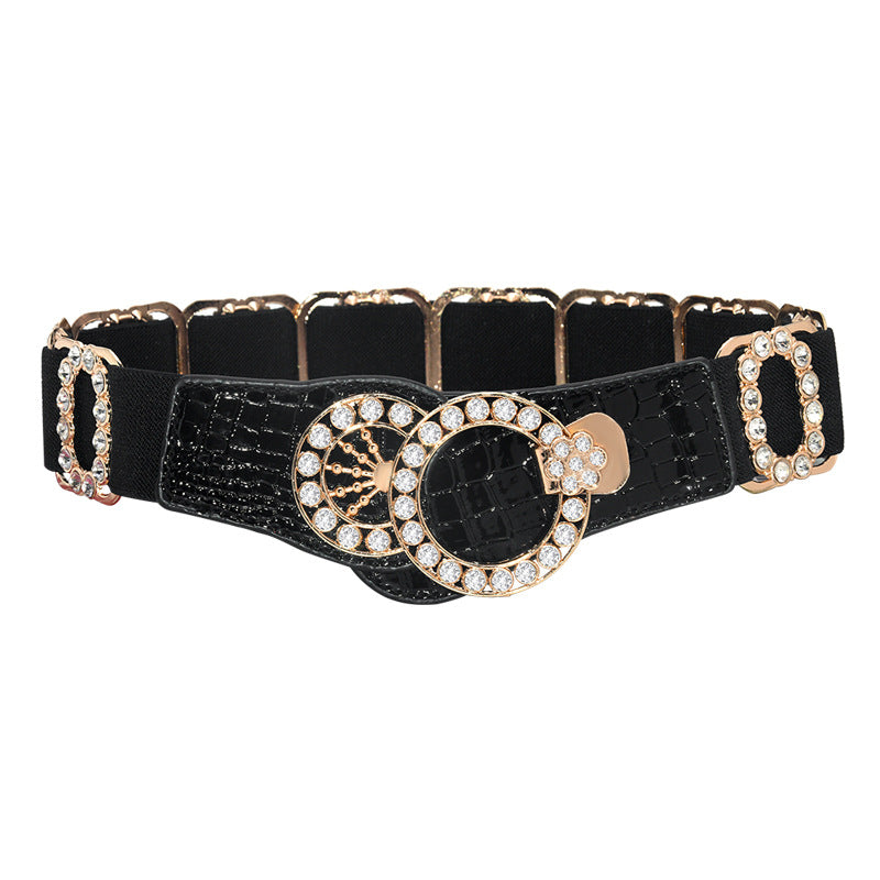 Rhinestone elastic belt women's Korean version