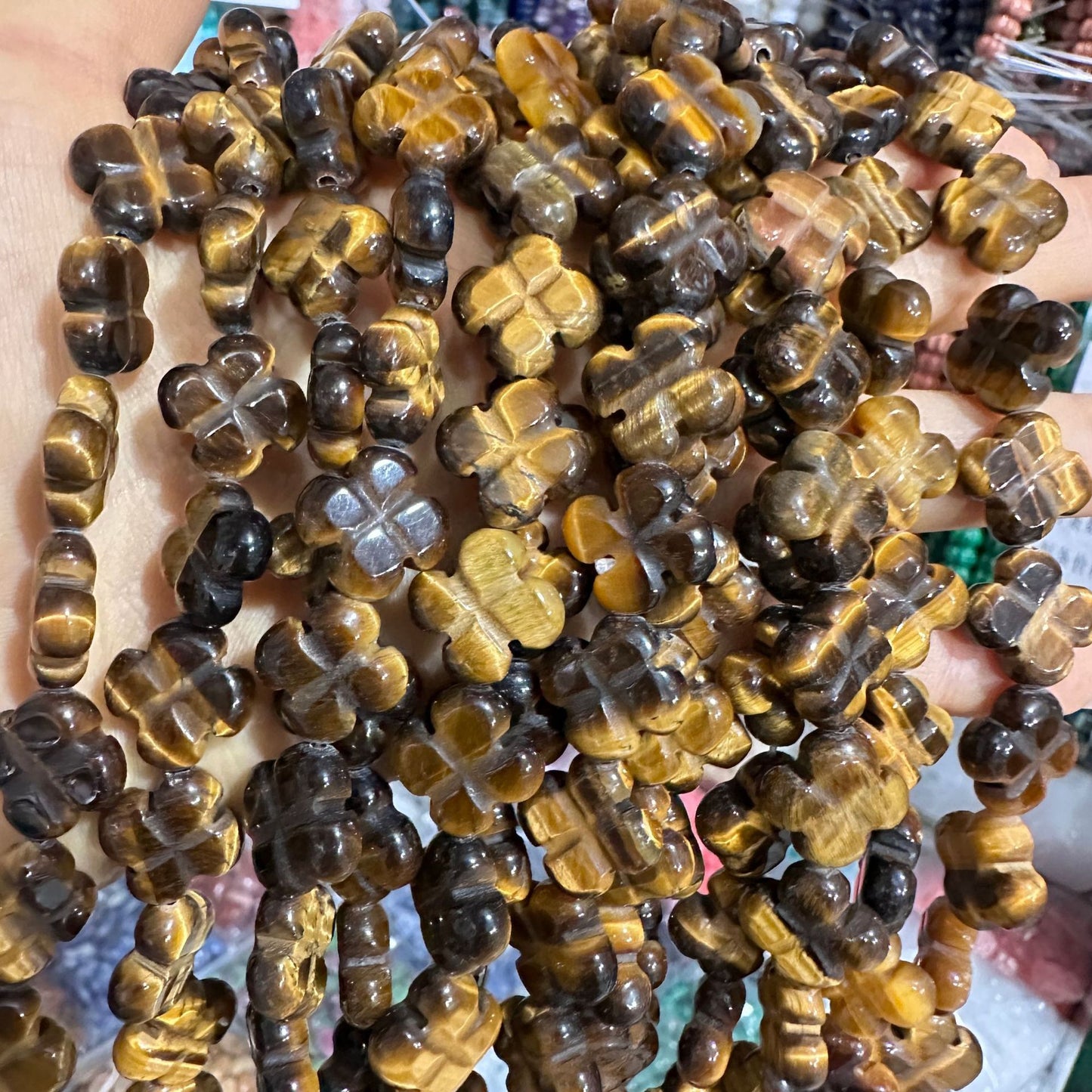 14mm natural double-sided four-leaf clover beads