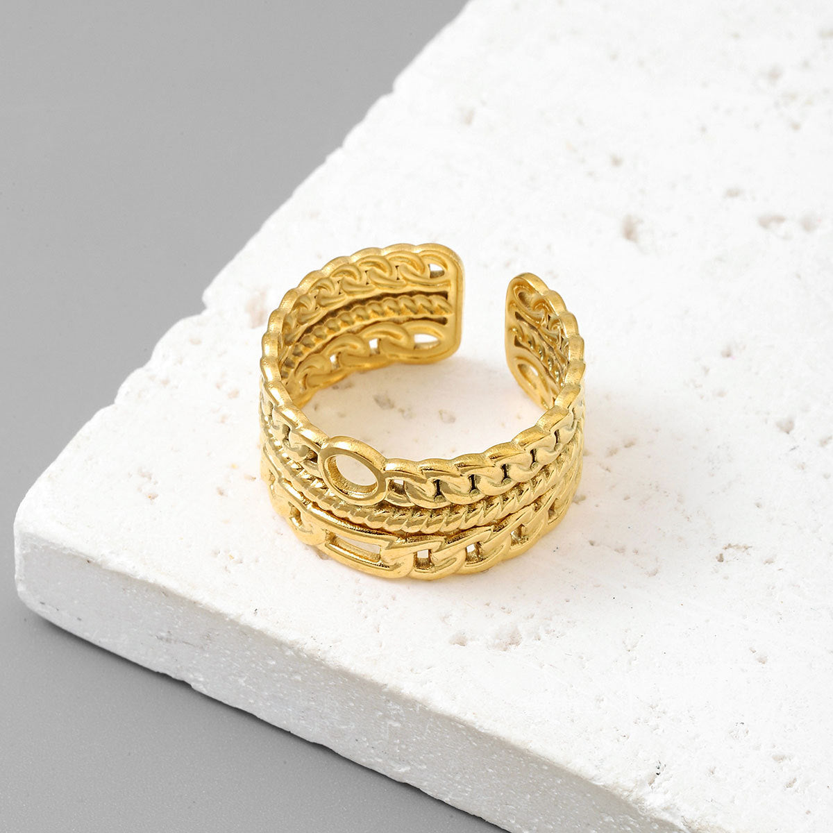 18K real gold titanium steel ring