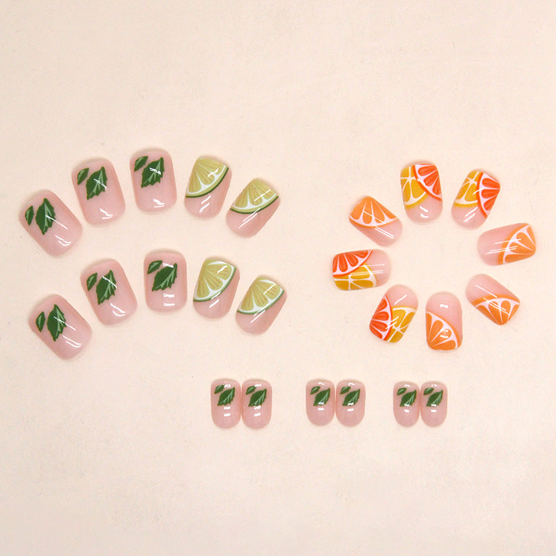 Short Square Lemon Fake Nails