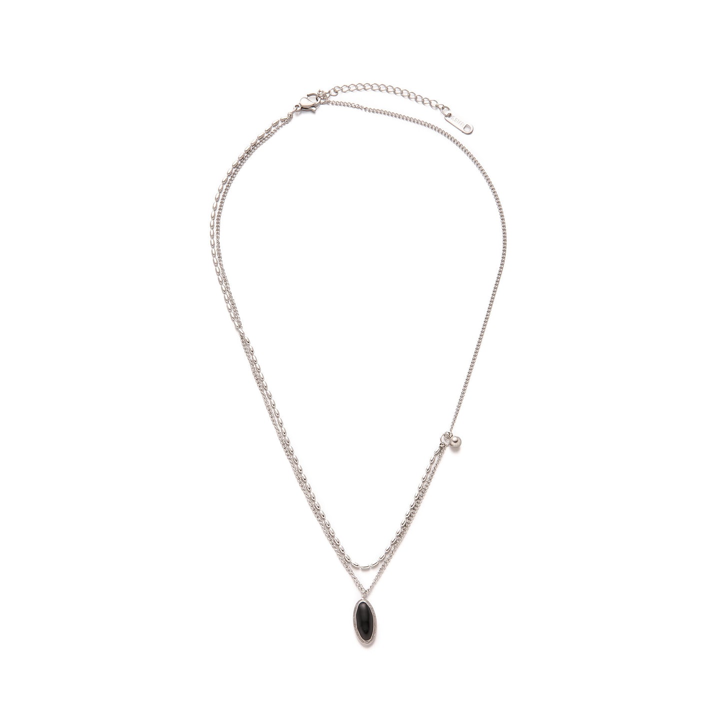 Women's Double-Layer Oval Black Pendant Collarbone Necklace — Spliced Rice Chain