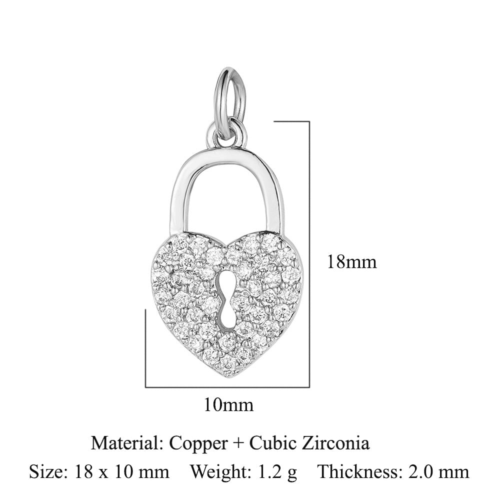 Colgante de cobre y circonita con forma de llave y candado en forma de corazón de melocotón