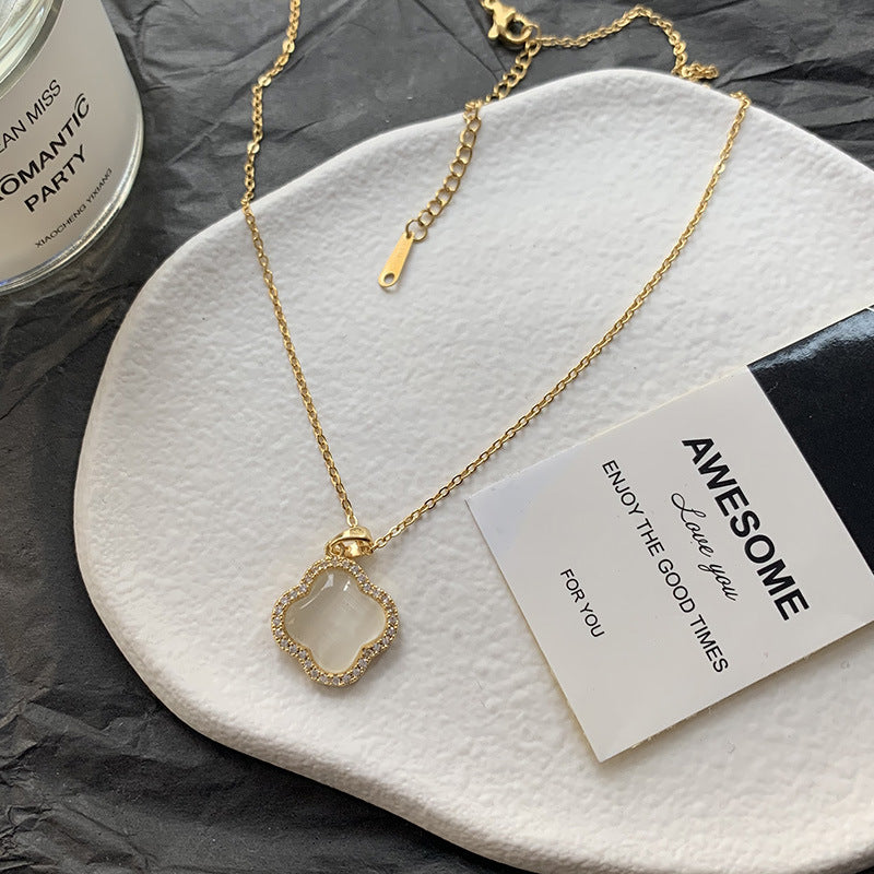 Rose Gold Titanium Swan Zircon Collarbone Necklace — Gift for Her