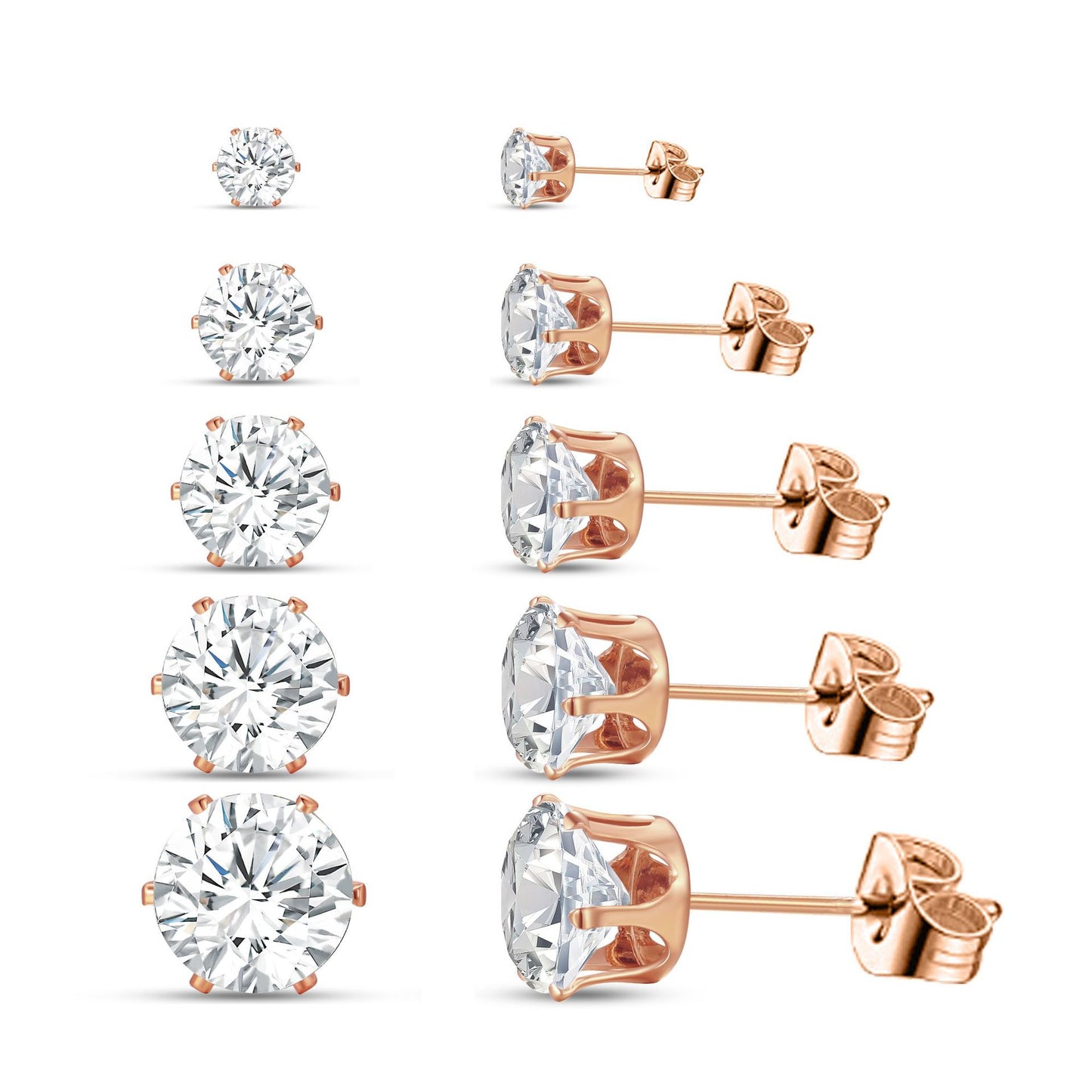 5-Pair Rhinestone Stud Earring Set