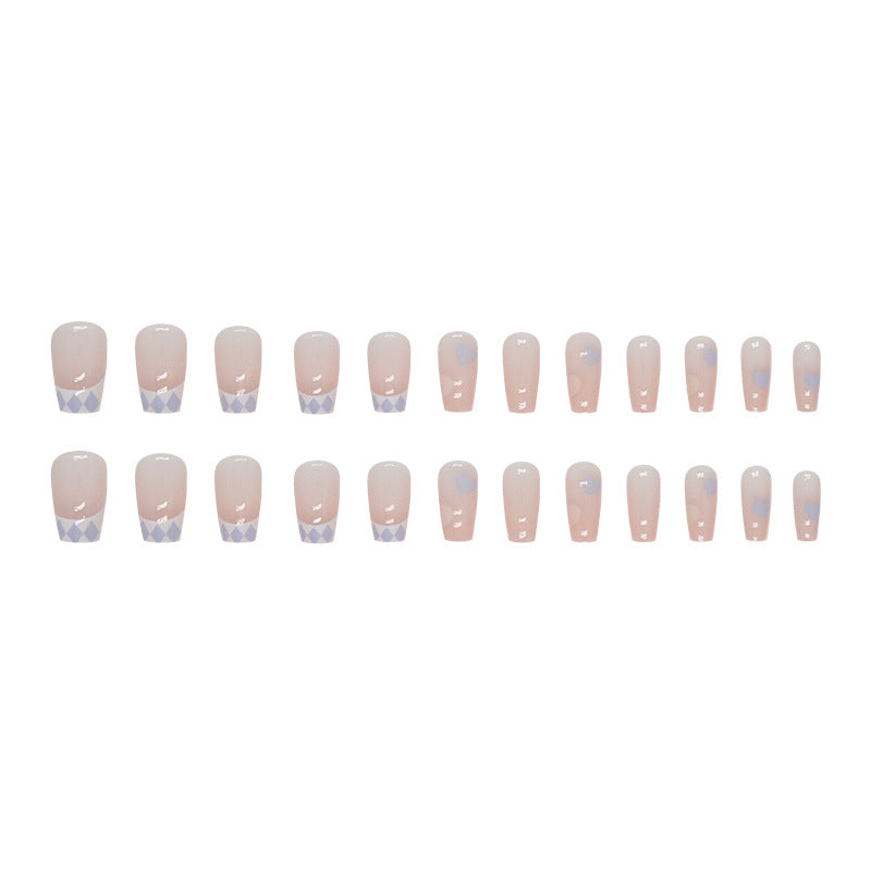 Short Ballet French Blue Heart Fake Nails
