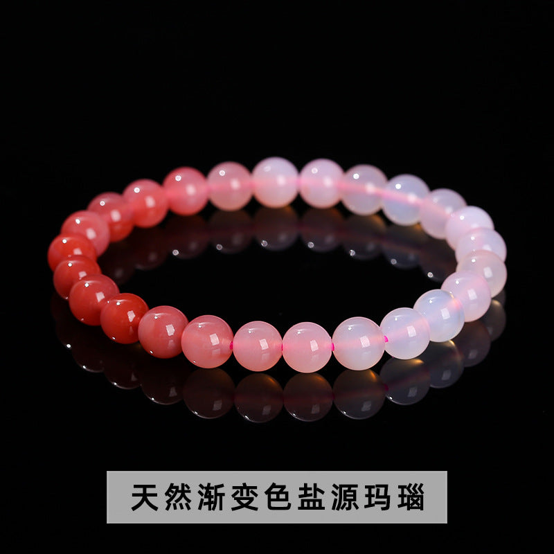 Pulsera de cuentas redondas de ágata con fuente de sal de melocotón