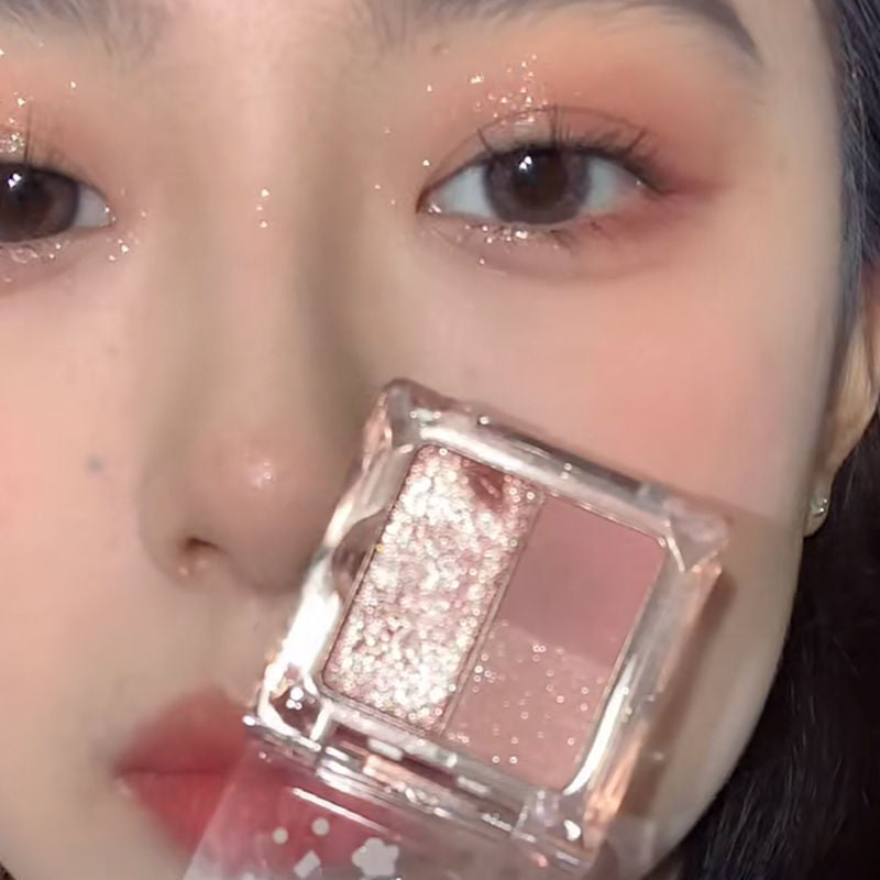 Paleta de sombras de ojos con purpurina rosa y morado