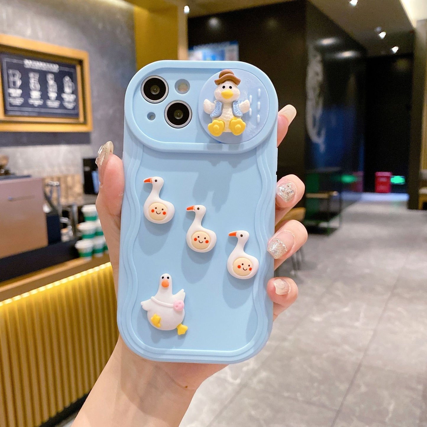 Wavy Slide Window Case iPhone15 Pro 12 X 3D Duck TPU Cover