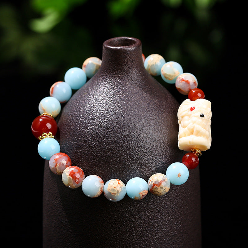Pulsera de cuentas redondas de piedra Shoushan.