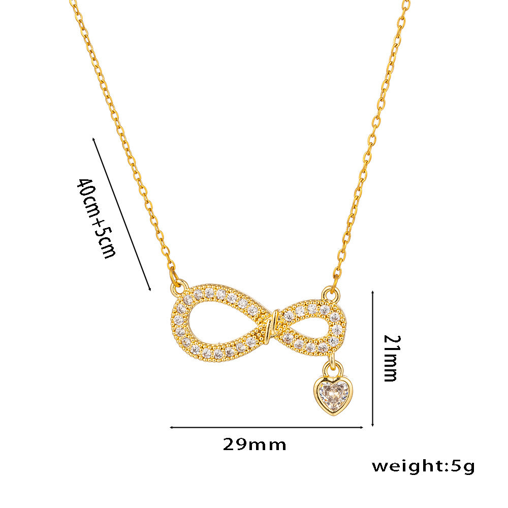 Colar de coração simples e elegante em formato de 8 com zircão, presente versátil para mulheres