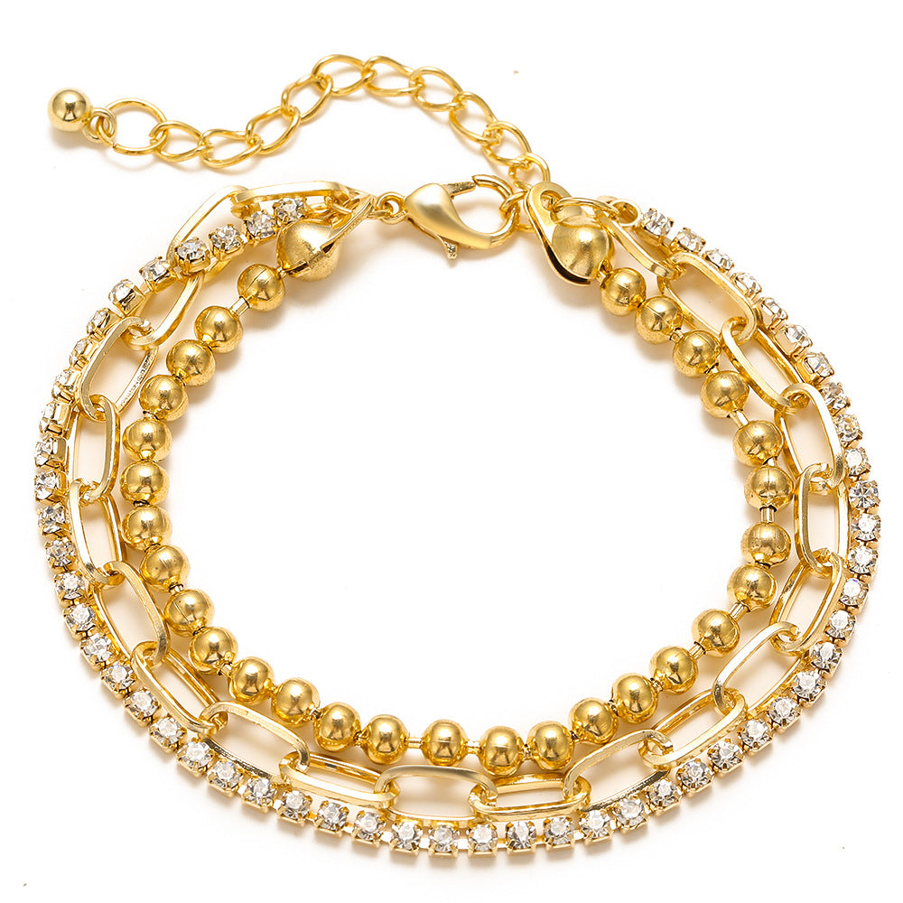 Tobillera multicapa personalizada con diamantes de imitación para mujer