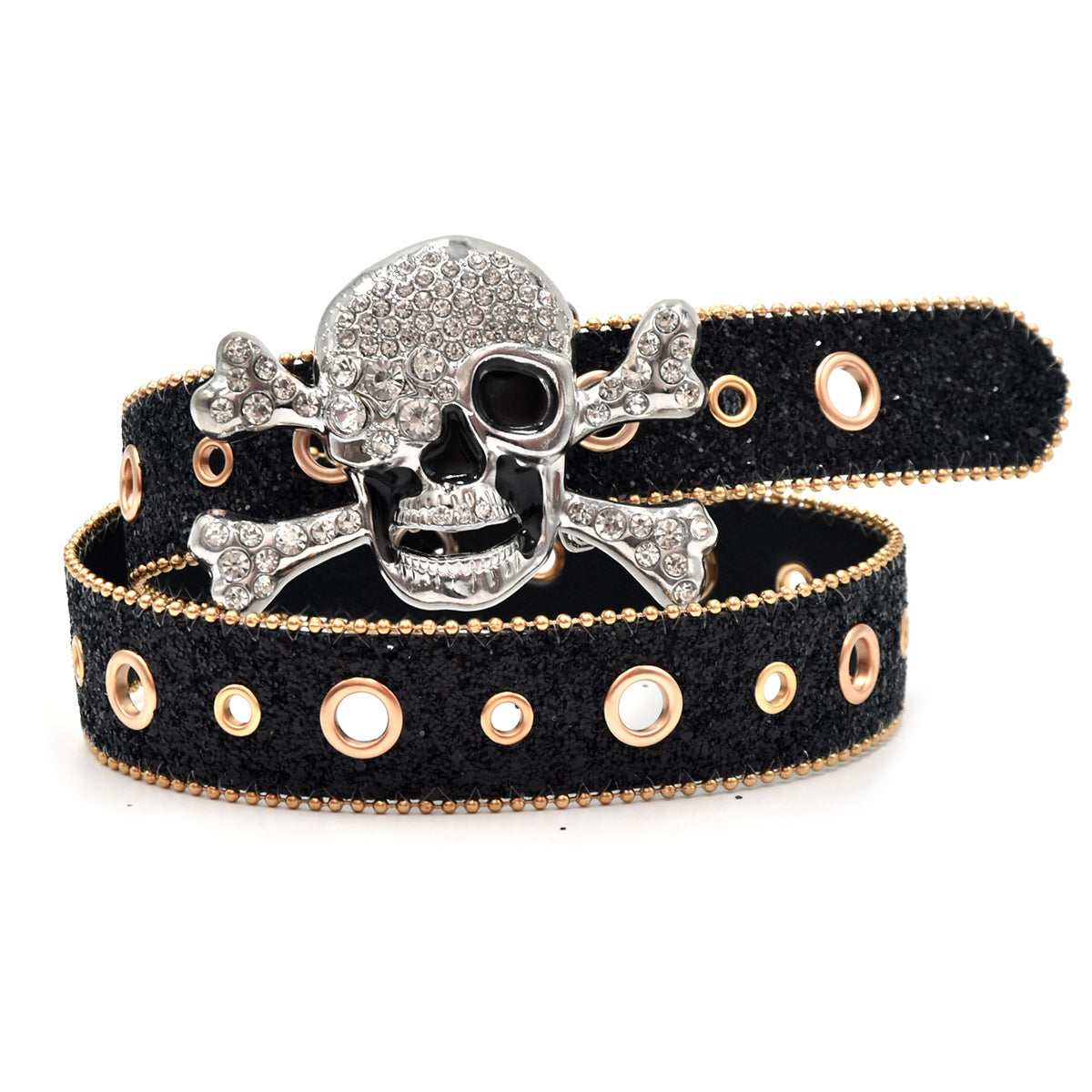 Silver Big Skull Rhinestone Belt