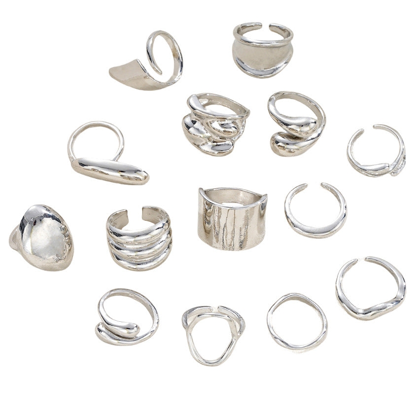 Geometric Curved Ring 14-Piece Set