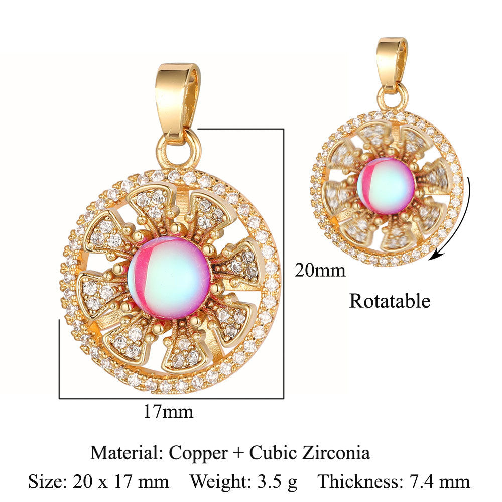 Rotatable gyro windmill copper zircon pendant.