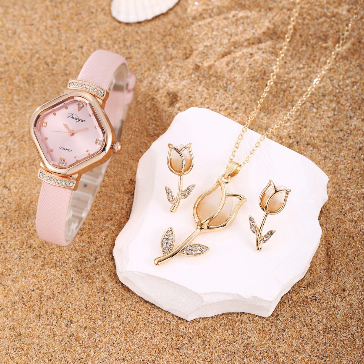 Watch Pearl Bracelet Tulip Star Moon Jewelry Set