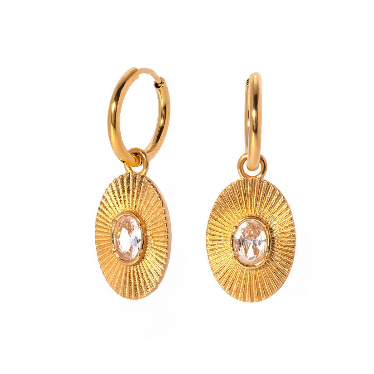 White Diamond Oval Coin Drop Earrings
