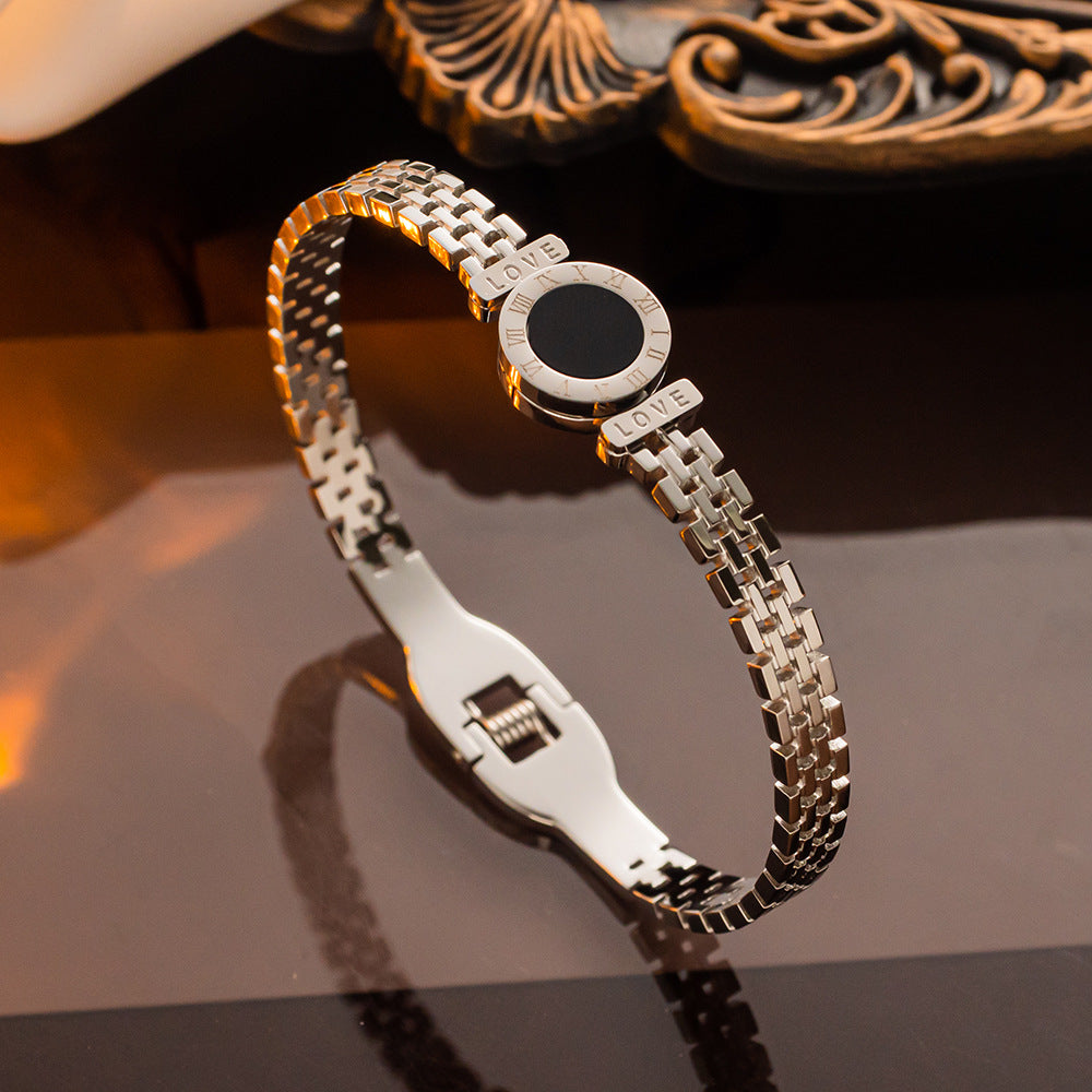 Pulseira circular digital Roman LOVE feminina em aço titânio joias banhadas a ouro 18K