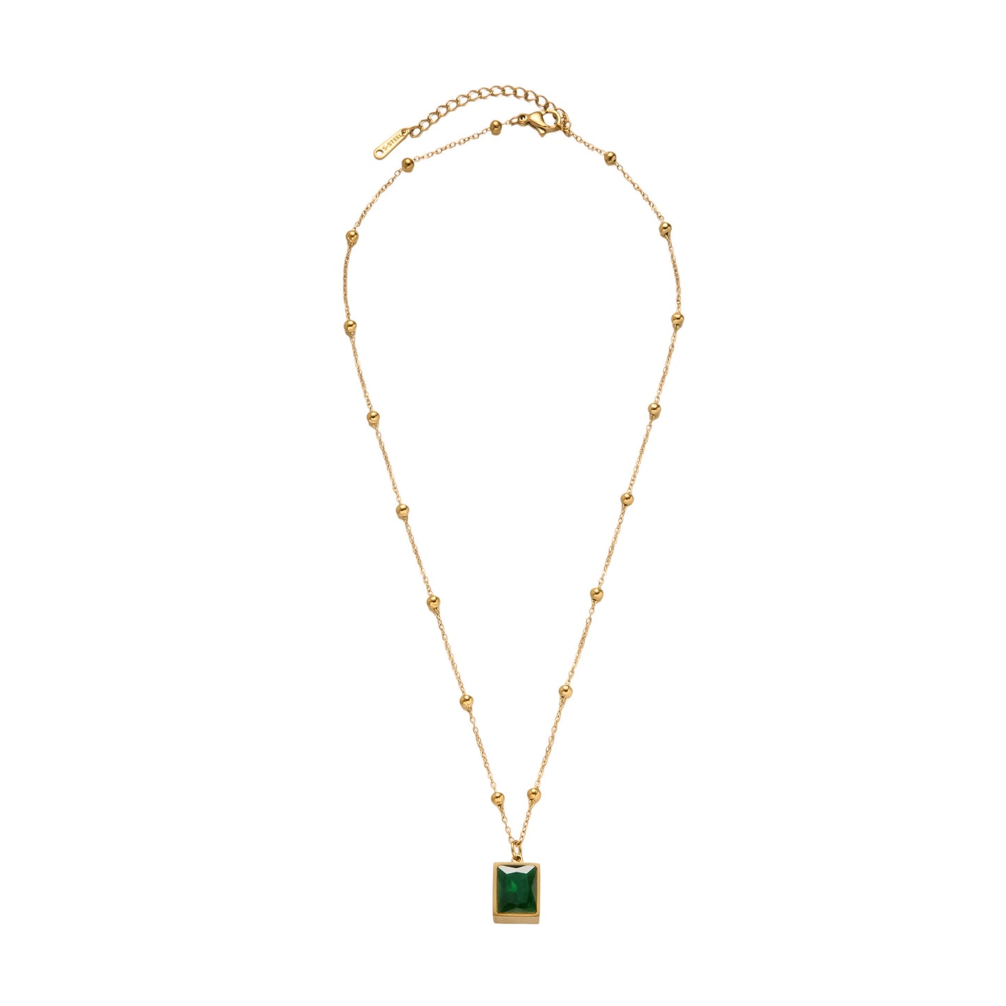 Titanium Steel Emerald Bead Necklace