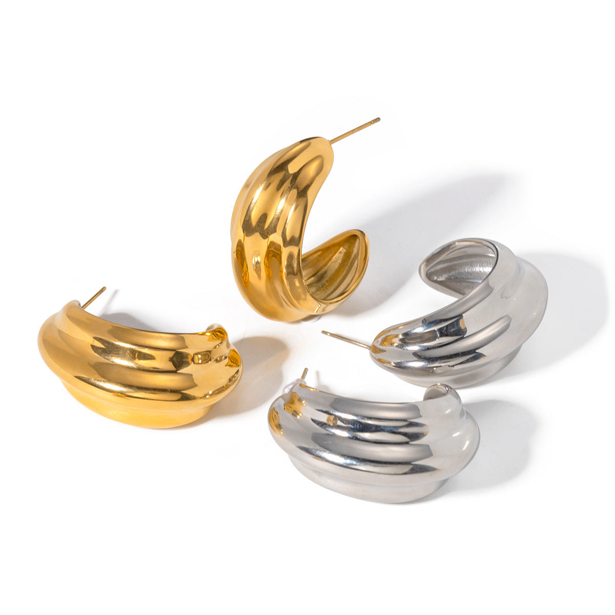 18k gold stainless steel C-shaped earrings